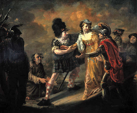 Oil painting of Mary, Queen of Scots escaping from Lochleven Castle by William Craig Shirreff (1805)